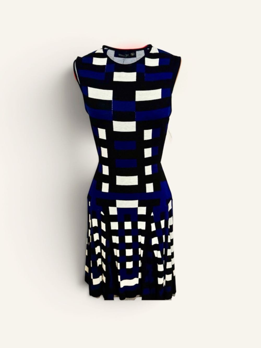 RVN Black Blue White Geometric Midi Dress